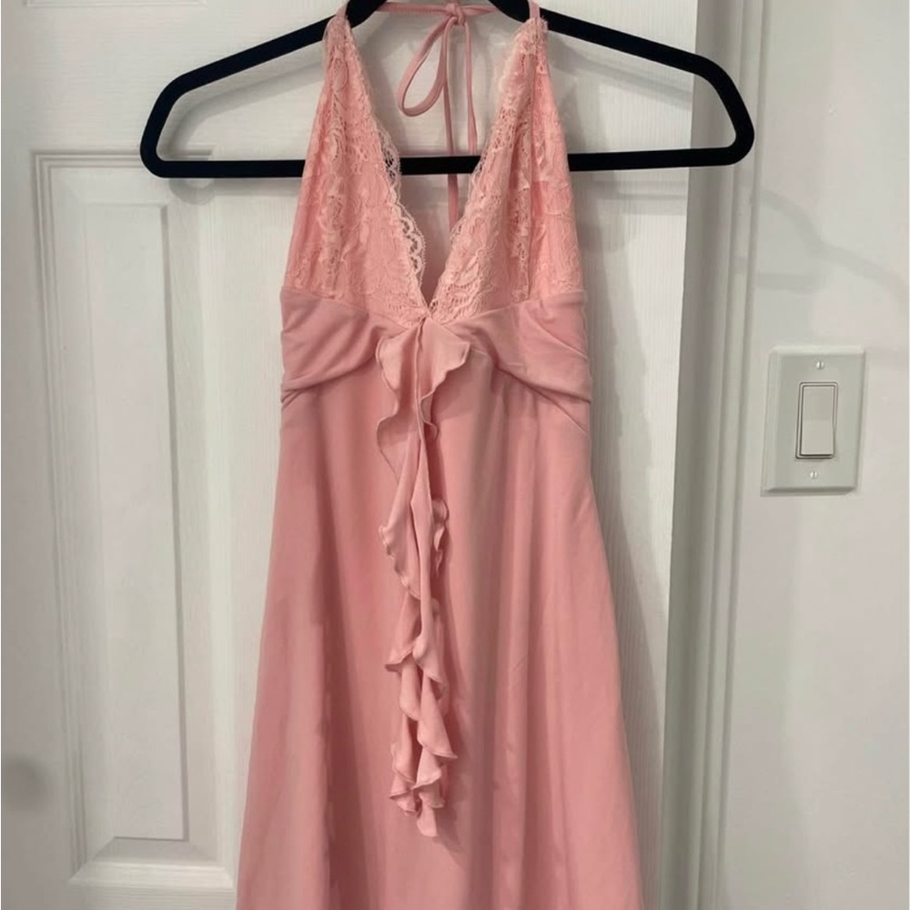 Tiger Mist Pink Lace Halter Mini Dress